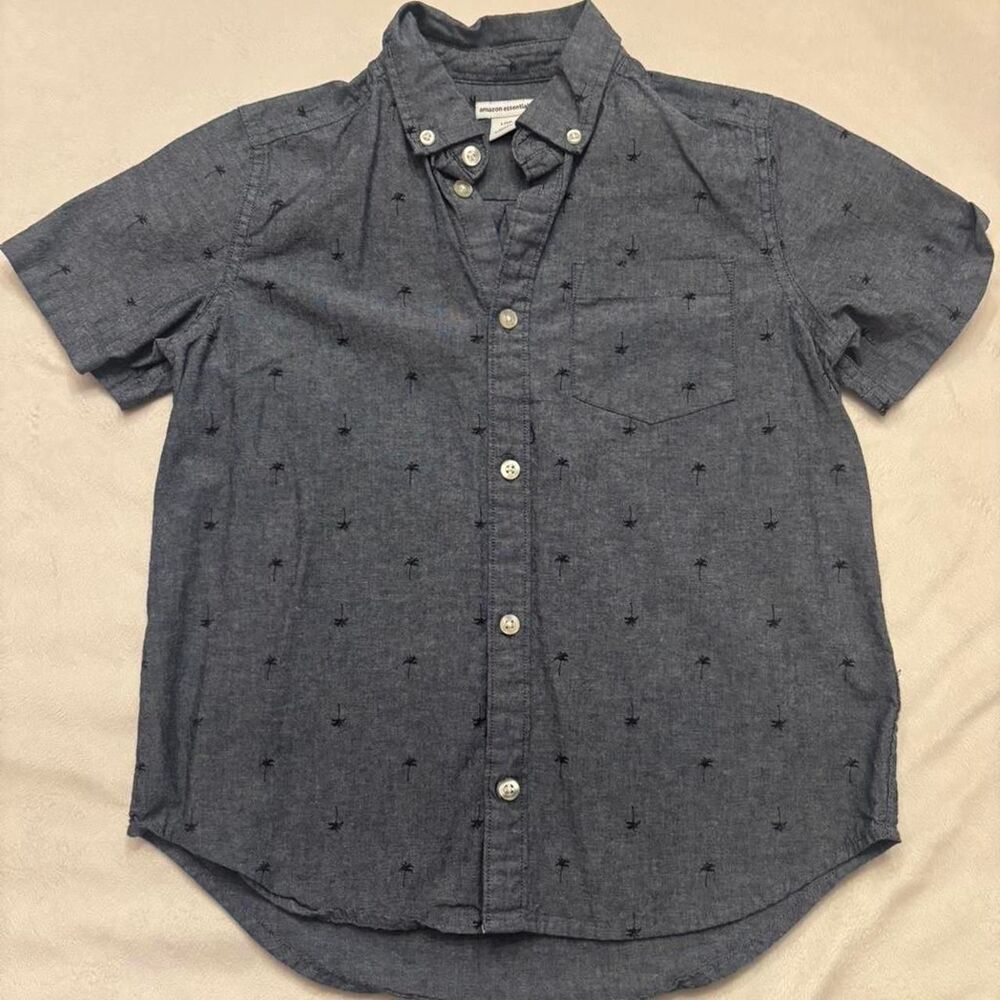 Amazon Essentials Boys Palm Tree Button Up Shirt Size Large